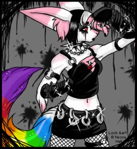 Rating: Safe Score: 0 Tags: alternative_fashion anthro black_collar black_hair bottomwear canid canine clothed clothing collar copyright_symbol e621 female fennec_fox fishnet_clothing fox glamfur goth hair jewelry kakumatsurou lock_(kakumatsurou) low_res mammal necklace rainbow red_eyes scene_(fashion) short_hair skirt solo sparklefur spiked_collar spikes symbol tail true_fox User: bunchy7s
