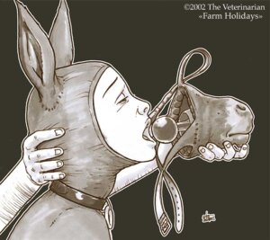 Rating: Explicit Score: 0 Tags: 2002 abstract_background asinus ball_gag bdsm bondage bound clothing collar costume donkey duo e621 english_text equid equine female fursuit gag grandfathered_content grey_background greyscale human male mammal mask mask_gag monochrome muzzle_gag not_furry not_furry_wearing_fursuit open_mouth petplay ponyplay roleplay simple_background text the_veterinarian User: bunchy7s
