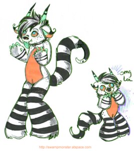 Rating: Safe Score: 0 Tags: anthro black_hair claws duo e621 fangs female freckles glamfur hair heart_symbol horn mini_me monster monster_von_unterbedd short_hair simple_background stripes tail teeth text tongue url white_background zeriara User: bunchy7s