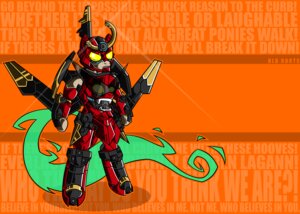 Rating: Safe Score: 0 Tags: alternate_species ambiguous_gender armor black_body crossover e621 english_text equid equine eyewear glowing glowing_eyes green_hair hair hasbro horse mammal my_little_pony old-roots parody ponification pony red_body simple_background solo sunglasses tail tengen_toppa_gurren_lagann text white_body User: bunchy7s