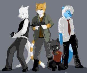 Rating: Safe Score: 0 Tags: 4_fingers accessory age_difference anthro arkaid bill_(left_4_dead) black_bottomwear black_clothing black_footwear black_nose black_pants black_shirt black_shoes black_tank_top black_topwear blue_body blue_fur bottomwear clothed clothing domestic_cat e621 edis_(edis_krad) eyewear felid feline felis fingers footwear francis_(left_4_dead) front_view fully_clothed fur glasses green_clothing green_eyes green_jacket green_topwear grey_background grey_body grey_bottomwear grey_clothing grey_fur grey_hair grey_pants grey_tail group gun hair holding_gun holding_object holding_ranged_weapon holding_submachine_gun holding_weapon jacket kneeling left_4_dead_(series) louis_(left_4_dead) male mammal markings necktie on_one_knee pants pink_nose ranged_weapon red_clothing red_necktie red_shirt red_topwear shirt shoes side_view simple_background snout standing striped_markings striped_tail stripes submachine_gun tail tail_markings tan_body tan_fur tan_tail tank_top topwear two_tone_tail valve valve_corporation weapon white_body white_dress_shirt white_fur white_hair white_tail young young_anthro young_male zoey_(left_4_dead) User: bunchy7s