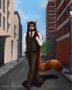 Rating: Safe Score: 0 Tags: ailurid anthro building clothed clothing curb e621 eyewear fully_clothed gentleman looking_at_viewer male mammal red_panda sidewalk solo street suit sunglasses tail walking ykoriana User: bunchy7s