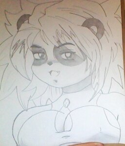 Rating: Safe Score: 0 Tags: anthro bear big_breasts black_and_white breasts cleavage clothed clothing e621 female giant_panda gyroe looking_at_viewer low_res mammal monochrome simple_background solo traditional_media_(artwork) User: bunchy7s