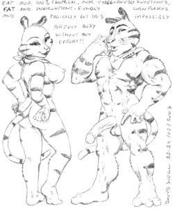 Rating: Explicit Score: 0 Tags: 2007 anthro asthexiancal black_and_white breasts duo e621 english_text erection felid female frosted_flakes fur genitals hi_res humanoid_genitalia humanoid_penis kellogg's male mammal mascot monochrome mostly_nude nipples pantherine penis pose simple_background simple_eyes tail text tiger tony_the_tiger vein veiny_penis white_background User: bunchy7s