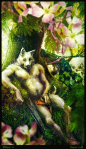 Rating: Questionable Score: 0 Tags: 2010 anthro biped black_nose book canid canine covering covering_self detailed_background e621 flower forest kamui_(artist) male mammal nature outside plant seductive sitting slightly_chubby solo tree User: bunchy7s