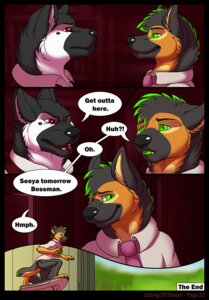 Rating: Safe Score: 0 Tags: anthro bioluminescence boss canid canine canis comic dialogue digital_media_(artwork) domestic_dog duo e621 english_text fur glowing male mammal tail text zambuka zombie_(character) User: bunchy7s