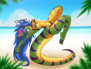 Rating: Questionable Score: 0 Tags: 4_toes anthro balancing_on_tail barefoot beach big_breasts bikini biped blue_hair breasts claws clothed clothing cloud countershading detailed_background digital_media_(artwork) e621 feet female gecko geecku green_body hair hindpaw las_lindas lizard long_hair long_tail looking_at_viewer nekonny nipple_outline non-mammal_breasts outside pawpads paws purple_pawpads purple_stripes reptile sand scalie seaside skimpy sky soles solo stripes swimwear tail tight_clothing toes triangle_bikini two-piece_swimsuit under_boob water yellow_body yellow_eyes User: bunchy7s