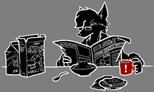 Rating: Safe Score: 0 Tags: alpha_channel anthro beverage black_and_white black_and_white_and_red bread breakfast canid canine cereal coffee cutlery e621 english_text exclamation_point eyewear female food fox glasses kitchen_utensils low_res mammal milk monochrome newspaper oce simple_background solo spoon spot_color text tia_nay toast tools transparent_background User: bunchy7s