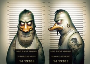 Rating: Safe Score: 0 Tags: anatid anseriform anthro avian bandage beak beard bird chart clothing duck e621 ear_piercing english_text facial_hair frown gang height_chart imperial_unit jail_placard jewelry male mugshot multiple_angles necklace number piercing placard prison prisoner scowl shirt sign solo steffen_winkler tattoo text text_on_body text_tattoo topwear unit User: bunchy7s