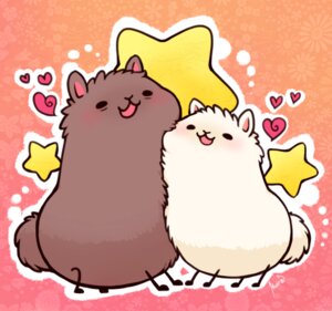 Rating: Safe Score: 0 Tags: ambiguous_gender black_eyes brown_body brown_fur camelid cuddling daww duo e621 feral fur heart_symbol huiro llama llamama mammal star white_body white_fur User: bunchy7s