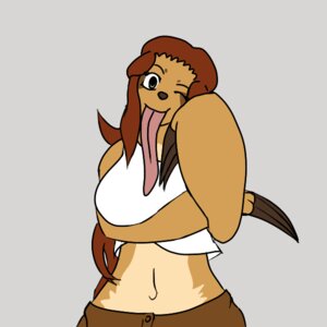 Rating: Safe Score: 0 Tags: 1:1 big_breasts breasts brown_hair claws e621 female hair long_hair long_tongue mammal nada navel one_eye_closed pilosan simple_background sloth solo tartaurus tongue tongue_out wink xenarthran User: bunchy7s