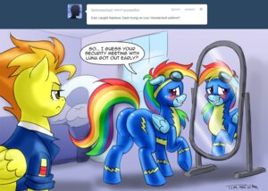 Rating: Questionable Score: 0 Tags: blue_body blue_feathers blue_fur blush butt caught_in_the_act clothing duo e621 english_text equid equine feathered_wings feathers female feral friendship_is_magic frown fur hair hasbro mammal multicolored_hair multicolored_tail my_little_pony mythological_creature mythological_equine mythology pegasus pluckyninja rainbow_dash_(mlp) rainbow_hair rainbow_tail smile spitfire_(mlp) tail text tight_clothing wings wonderbolts_(mlp) User: bunchy7s