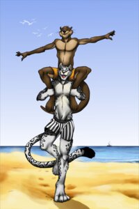 Rating: Safe Score: 0 Tags: arcticlion avian beach biceps bird black_body black_fur boat brown_body brown_fur bulge clothed clothing detailed_background duo e621 eyes_closed felid fur happy hi_res male mammal muscular mustelid otter outside pantherine pecs sand sea seaside sky smile tail topless vehicle water watercraft white_body white_fur User: bunchy7s