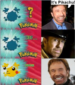 Rating: Safe Score: 0 Tags: 2010 :3 beard chuck_norris clothing comic dialogue duo e621 english_text facial_hair feral fur generation_1_pokemon grandfathered_content grin hair happy hat headgear headwear human humor koffing lol_comments low_res male mammal meme nintendo open_mouth pikachu pokemon pokemon_(species) real rodent smile smoke speech_bubble teeth text unknown_artist walker_texas_ranger who's_that_pokemon yellow_body yellow_fur User: bunchy7s
