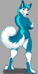 Rating: Safe Score: 0 Tags: anthro blue_body blue_eyes blue_fur blue_hair butt canid canine canis cyanfur directional_arrow domestic_dog e621 fur grey_background hair husky looking_at_viewer male mammal nordic_sled_dog pose simple_background smile solarmew solo spitz tail teeth User: bunchy7s
