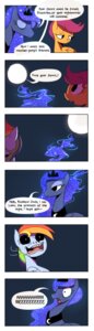 Rating: Safe Score: 0 Tags: 2012 absurd_res black_eyes blue_body blue_fur comic crown e621 english_text equid equine eyes_closed feathered_wings feathers female feral friendship_is_magic fur greeting hair hasbro headgear hi_res horn jewelry karzahnii mammal moon multicolored_hair my_little_pony mythological_creature mythological_equine mythology necklace pegasus princess_luna_(mlp) purple_hair rainbow_dash_(mlp) rainbow_hair scared scootaloo_(mlp) sparkles text winged_unicorn wings young young_feral User: bunchy7s