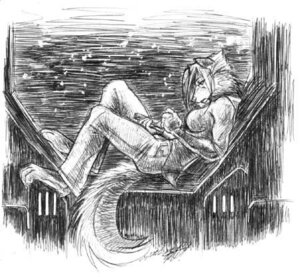 Rating: Safe Score: 0 Tags: anthro black_and_white breasts canid canine canis clothed clothing detailed_background e621 female fur hair holding_object looking_down low_res mammal mariah_lycanthorpe monochrome neutral_expression reclining sarah_combs side_view sketch solo space spacecraft star tail vehicle wolf User: bunchy7s
