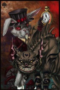 Rating: Safe Score: 0 Tags: alice_in_wonderland amanita amanitaceae american_mcgee's_alice anthro beard black_body black_fur brown_body brown_fur buckteeth cheshire_cat cheshire_cat_(mcgee) cheshire_cat_(species) clock clothed clothing creepy domestic_cat duo e621 ear_piercing facial_hair felid feline felis fiszi fly_agaric fungus fur furgonomics gloves handwear hat headgear headwear hi_res holding_object jacket lagomorph leporid looking_aside looking_at_viewer male mammal mushroom piercing pink_sclera pocketwatch pupils rabbit red_eyes shirt slit_pupils smile spades_(suit) standing suit_symbol teeth the_white_rabbit top_hat topwear watch white_body white_fur yellow_eyes User: bunchy7s