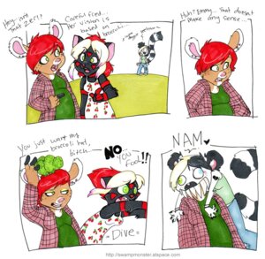 Rating: Safe Score: 0 Tags: anthro broccoli deer dialogue domestic_cat e621 ear_piercing english_text felid feline felis female food glamfur green_eyes group hair heterochromia humor lemur mammal overweight piercing plant primate profanity red_hair ring-tailed_lemur short_hair strepsirrhine tail teeth text url vegetable zeriara zeriara_(character) User: bunchy7s