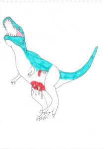 Rating: Questionable Score: 0 Tags: ambiguous_feral ambiguous_gender arrow_(weapon) arrowed blood bodily_fluids chris-sowden claws dinosaur e621 feral hi_res open_mouth prehistoric_species ranged_weapon reptile saurischian scalie simple_background solo tail teeth theropod toe_claws traditional_media_(artwork) weapon white_background User: bunchy7s