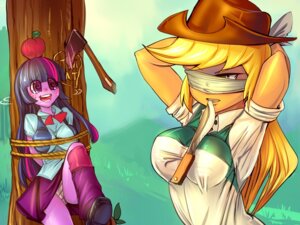Rating: Questionable Score: 0 Tags: 2013 4:3 apple applejack_(eg) axe bakki blindfold blonde_hair bottomwear bound breasts clothed clothing cowboy_hat duo e621 equestria_girls female food fruit grandfathered_content green_eyes hair hasbro hat headgear headwear human knife mammal melee_weapon multicolored_hair my_little_pony nervous not_furry outside panties plant purple_body purple_eyes purple_hair purple_skin rope shrub skirt sky tree tree_bondage twilight_sparkle_(eg) underwear weapon User: bunchy7s