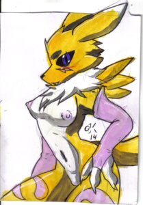 Rating: Questionable Score: 0 Tags: anthro bandai_namco black_nose black_sclera blue_eyes breasts canid canine chest_tuft claws clothing digimon digimon_(species) e621 facial_markings female fur gloves handwear head_markings hi_res looking_at_viewer mammal markings navel nipples obi-kun open_mouth renamon solo tuft white_body white_fur yellow_body yellow_fur User: bunchy7s