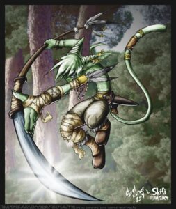 Rating: Safe Score: 0 Tags: action_pose anthro artist_collaboration clothed clothing e621 feathers green_body green_hair ground-lion hair jumping male melee_weapon naginata polearm pose skifi solo tail topless unknown_species weapon User: bunchy7s