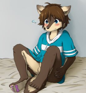 Rating: Explicit Score: 0 Tags: 2013 adolescent anthro balls biped blush bottomless brown_body brown_fur brown_hair canid canine canis clothed clothing colored e621 erection erection_under_shirt fur genitals hair humanoid_genitalia humanoid_penis magumomo male mammal morenatsu nervous pawpads paws penis purple_pawpads shirt shun_kodori solo spread_legs spreading topwear wolf young young_anthro young_male User: bunchy7s