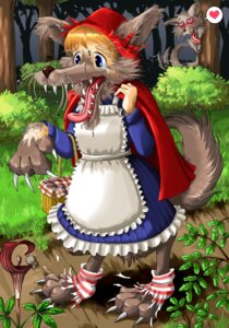 Rating: Safe Score: 0 Tags: 2006 ambiguous_gender anthro basket canid canine canis cape claws clothing container dress duo e621 edmol fairy_tales female footwear heart_eyes heart_symbol hood legwear little_red_riding_hood little_red_riding_hood_(copyright) love mammal socks solo_focus tail teeth tongue transformation wolf User: bunchy7s