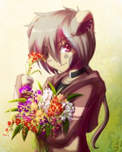 Rating: Safe Score: 0 Tags: anthro bouquet canid canine caninelove canis clothing collar digital_media_(artwork) domestic_dog e621 ear_piercing femboy flower hair hi_res jacket kukki_(caninelove) male mammal multicolored_hair piercing plant ponytail shaded shirt solo spots topwear User: bunchy7s