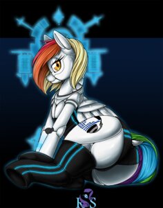 Rating: Questionable Score: 0 Tags: 2014 amber_eyes butt clothing cutie_mark e621 equid equine fan_character female feral hair hasbro legwear longinius machine mammal multicolored_hair my_little_pony mythological_creature mythological_equine mythology panties pegasus robot solo stockings suggestive teithepony underwear wings User: bunchy7s