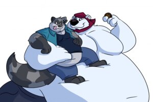 Rating: Safe Score: 0 Tags: 2010 anthro bear duo e621 male mammal morbidly_obese obese overweight procyonid raccoon scottbear simple_background size_difference tail white_background User: bunchy7s