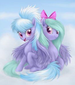 Rating: Safe Score: 0 Tags: 2012 accessory blue_hair bow_(feature) bow_accessory bow_ribbon centered_hair_bow cloud cloud_chaser_(mlp) duo e621 equid equine feathered_wings feathers female feral flitter_(mlp) friendship_is_magic hair hair_accessory hair_bow hair_ribbon hasbro looking_at_viewer mammal mn27 my_little_pony mythological_creature mythological_equine mythology outside pegasus purple_body purple_feathers quadruped ribbons sitting sky skyscape smile tail wings User: bunchy7s