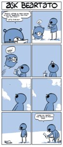 Rating: Safe Score: 0 Tags: 2009 ambiguous_gender anthro avian bad_metadata beak bear beartato bird comic dialogue duo e621 english_text hi_res humor jumping letter mammal missing_sample nedroid reginald_(nedroid) speech_bubble text what User: bunchy7s