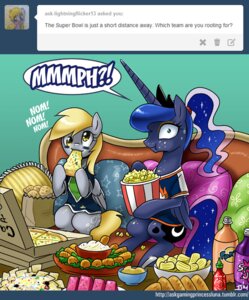 Rating: Safe Score: 0 Tags: 2014 ask_blog beverage blonde_hair blue_body blue_feathers blue_fur bottomless chips_(food) clothed clothing crown cutie_mark denver_broncos derpy_hooves_(mlp) duo e621 eating english_text equid equine fanta feathered_wings feathers female food friendship_is_magic fruit fur furniture green_eyes grey_body grey_feathers grey_fur hair hasbro headgear horn john_joseco mammal melon multicolored_hair my_little_pony mythological_creature mythological_equine mythology nfl pegasus pillow pizza plant popcorn princess_luna_(mlp) royalty seattle_seahawks shirt sitting soda sofa text tiara topwear two_tone_hair watermelon watermelon_slice winged_unicorn wings yellow_eyes User: bunchy7s