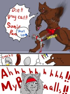 Rating: Questionable Score: 0 Tags: 3:4 anthro attack ballbusting big_bad_wolf canid canine canis cock_and_ball_torture crotch_attack crotch_kick dodo-jp- domestic_cat duo e621 egg fairy_tales felid feline felis female fight food genital_torture heart_symbol hi_res kick little_red_riding_hood_(copyright) male mammal meat pain sausage simple_background size_difference smile tail violence white_background wolf User: bunchy7s