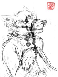 Rating: Questionable Score: 0 Tags: anthro canid canine canis domestic_dog e621 greyscale java male mammal monochrome muzzle_(object) muzzled sketch solo spot_color User: bunchy7s