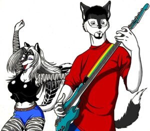 Rating: Safe Score: 0 Tags: alaskan_malamute anthro bass_guitar belt big_breasts bottomwear breasts canid canine canis cleavage clothed clothing dancing denim denim_clothing digital_media_(artwork) domestic_dog duo e621 eyewear female glasses guitar jay_(jay_malamute) jay_malamute male mammal max_blackrabbit mephitid midriff musical_instrument nordic_sled_dog playing_guitar playing_music plucked_string_instrument red_tongue shorts simple_background skunk spitz string_instrument tail tongue white_background wide_hips zig_zag User: bunchy7s