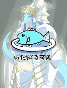 Rating: Safe Score: 0 Tags: 68_(artist) anthro aquatic armor blue_body blue_eyes comic cover cover_art cover_page dragon e621 ear_frill female fish frill_(anatomy) head_crest head_frill japanese_text membrane_(anatomy) membranous_frill mythological_creature mythological_scalie mythology plate scalie solo tail text translated User: bunchy7s