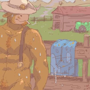 Rating: Questionable Score: 0 Tags: 1:1 2007 anthro artdecade barn bodily_fluids bovid bovine cattle chest_tuft cigarette clothing cowboy digital_media_(artwork) e621 farm farmer fence fur hat hat_only headgear headgear_only headwear headwear_only low_res male mammal mostly_nude muscular muscular_anthro muscular_male oekaki redneck smoke smoking solo southern sweat tractor tuft vehicle western wild_west User: bunchy7s