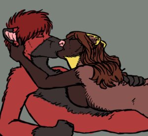 Rating: Questionable Score: 0 Tags: anthro anthro_on_anthro breast_squish breasts brown_body brown_fur brown_hair canid canine cuddling duo e621 eyes_closed female fur gulonine hair kiss_on_lips kissing male male/female mammal marten multicolored_body multicolored_fur mustelid musteline pink_nose red_body red_fur red_hair rydian squish two_tone_body two_tone_fur unknown_artist User: bunchy7s