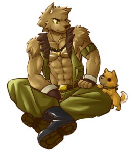 Rating: Safe Score: 0 Tags: abs anthro athletic belt biceps black_nose boots bottomwear brown_body brown_eyes brown_fur canid canine canis chirenbo clothed clothing domestic_dog duo e621 feral footwear fur gloves handwear jacket jewelry male mammal muscular necklace open_clothing open_shirt open_topwear pants pecs pose red_eyes shirt shoes simple_background sitting size_difference topless topwear white_background wolf User: bunchy7s