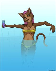Rating: Questionable Score: 0 Tags: 2011 anthro bandeau_bikini bikini breasts brown_body brown_fur clothed clothing countershade_face countershade_neck countershade_torso countershading domestic_cat e621 ear_piercing emikochan felid feline felis female fur green_eyes hair looking_at_viewer mammal nipple_outline piercing pink_hair pupils silver_ear_ring skimpy slit_pupils solo swimming_pool swimwear tail tan_body tan_countershading tan_fur two-piece_swimsuit water yellow_bikini yellow_clothing yellow_swimwear User: bunchy7s