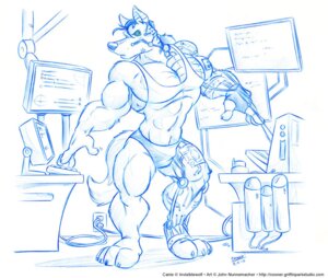 Rating: Safe Score: 0 Tags: anthro bionics canid canine canis clothed clothing computer cooner cybernetics cyborg e621 electronics machine male mammal muscular muscular_anthro muscular_male shirt solo speedo swimwear tail tank_top text topwear url wolf User: bunchy7s