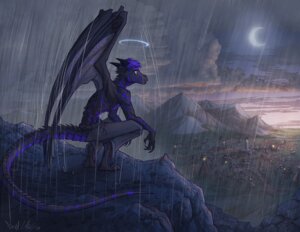 Rating: Safe Score: 0 Tags: anthro black_body black_skin bottomwear claws clothed clothing crouching david_lillie detailed_background dragon dreamkeepers e621 flare_phoenix hair halo horn long_tail male markings membrane_(anatomy) membranous_wings mountain mythological_creature mythological_scalie mythology night outside pants purple_body purple_hair purple_markings raining scalie scenic_view short_hair solo stripes tail topless wings User: bunchy7s