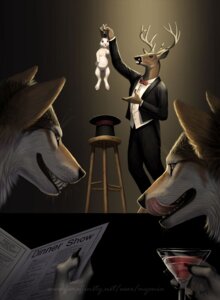 Rating: Safe Score: 0 Tags: 5_fingers alcohol anthro arms_bent audience bent_legs beverage black_nose black_tie_(suit) bottomwear bow_(feature) bow_tie brown_body brown_fur canid canine canis claws clothed clothing cocktail collared_shirt container cup dangling_legs deer detailed detailed_background dress_shirt drinking_glass e621 ear_grab fingers fully_clothed fur furniture glass glass_container glass_cup grabbing_both_ears group hand_on_ears hat headgear headwear held_up holding_beverage holding_character holding_container holding_cup holding_glass holding_menu holding_object hungry jacket lagomorph leporid licking licking_lips licking_own_lips lifted lifted_by_ears long_ears looking_at_another magic_hat-trick magic_trick magician magician_hat male mammal menu myenia nude open_mouth pants playbill pointy_ears predator/prey prick_ears pulled_from_hat rabbit raised_arm raised_hand realistic self_lick service_menu shirt size_difference smile snout stage standing stool suit teeth tongue tongue_out top_hat topwear white_body white_fur wine_glass wolf User: bunchy7s