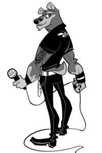 Rating: Safe Score: 0 Tags: 5_fingers anthro belt biped black_and_white black_nose bottomwear canid canine canis clothed clothing domestic_dog e621 electronics fingers footwear fully_clothed gloves_(marking) hi_res hodori holding_microphone holding_object looking_aside looking_at_viewer male mammal markings microphone monochrome muscular muscular_anthro muscular_male pants screentone shirt shoes short_tail side_view simple_background singer smile solo standing tail tattoo toony topwear white_background wristband User: bunchy7s