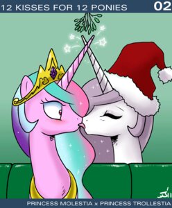 Rating: Questionable Score: 0 Tags: 2011 clothing crown duo e621 equid equine fan_character female female/female feral french_kissing friendship_is_magic hasbro hat headgear headwear horn horse john_joseco kissing kissing_bough mammal mistletoe my_little_pony plant pony princess princess_celestia_(mlp) princess_molestia royalty User: bunchy7s