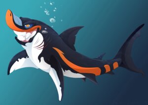 Rating: Safe Score: 0 Tags: ambiguous_gender aquatic dinkysaurus dnk dorsal_fin e621 feral fin fish gills grin rape_face shark smile solo teeth underwater water User: bunchy7s