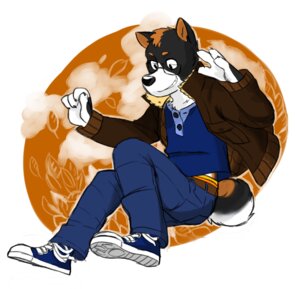 Rating: Safe Score: 0 Tags: anthro belt blue_bottomwear blue_clothing blue_footwear blue_pants blue_shirt blue_topwear bottomwear brown_clothing brown_jacket brown_outerwear brown_theme brown_topwear canid canine canis circle clothed clothing countershade_hands countershade_tail countershading digital_media_(artwork) domestic_dog e621 eyewear footwear full-length_portrait fully_clothed genchi glasses grin jacket jumping male mammal markings orange_background pants portrait restricted_palette shirt shoes simple_background smile sneakers solo striped_markings striped_tail stripes tail tail_markings topwear User: bunchy7s